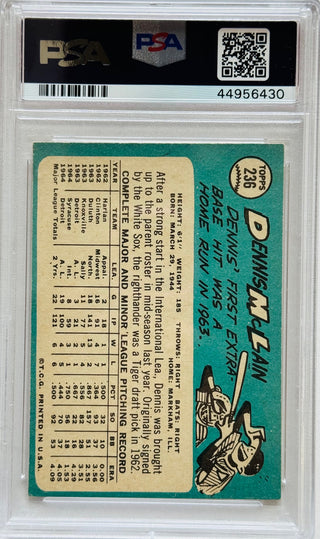 Denny McLain "Cy 68/69" "ERA 1.96" "K:280" Autographed 1965 Topps Rookie Card (PSA)