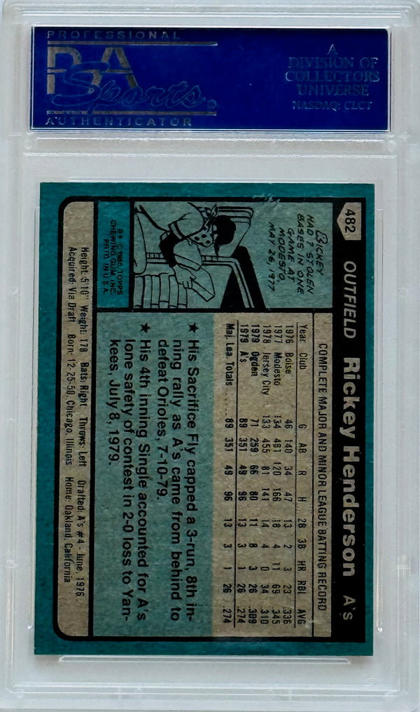 Rickey Henderson 1980 Topps Rookie Card #482 (PSA) NM-MT 8