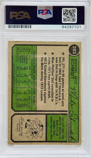 Mike Schmidt Autographed 1974 Topps Card #283 (PSA)