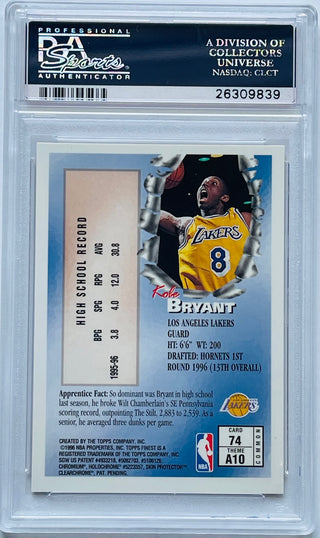 1996 Finest #74 Kobe Bryant With Coating Rookie PSA 10 Gem Mint