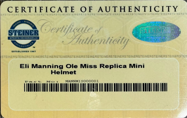 Eli Manning Autographed Ole Miss Mini Helmet (Steiner)