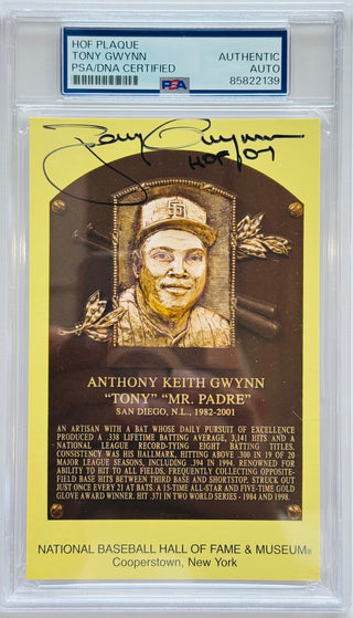 Tony Gwynn Autographed Hall of Fame Plaque Postcard (PSA)