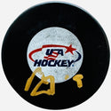 Matthew Tkachuk Signed Team USA Hockey Logo Puck (JSA Witness)