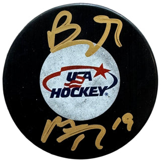 Matthew & Brady Tkachuk Signed Team USA Hockey Logo Puck (JSA Witness)