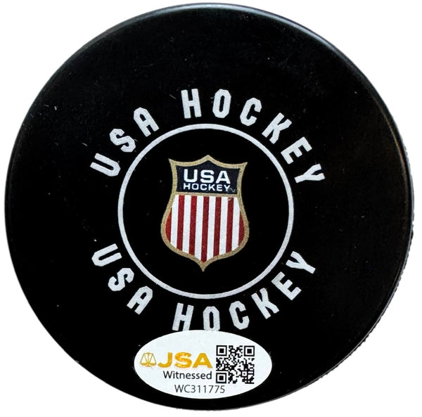 Matthew Tkachuk Signed Team USA Hockey Logo Puck (JSA Witness)