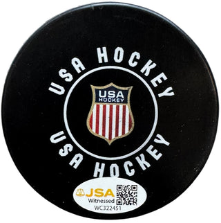 Matthew & Brady Tkachuk Signed Team USA Hockey Logo Puck (JSA Witness)