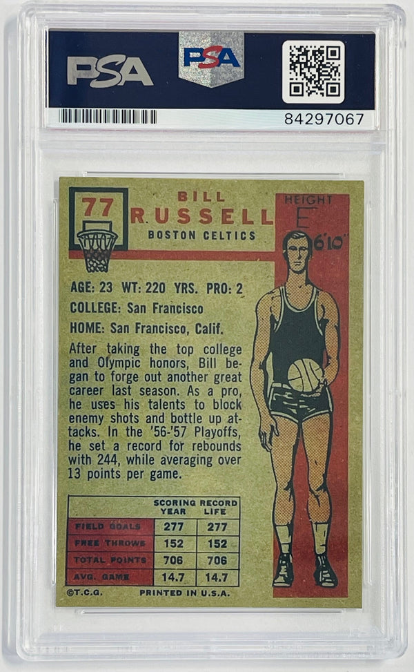 Bill Russell Autographed Rookie Reprint Card PSA (GEM MT 10)