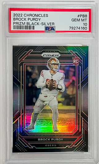 Brock Purdy 2022 Panini Prizm Black-Silver Rookie Card #PB8 (PSA) GEM MT 10