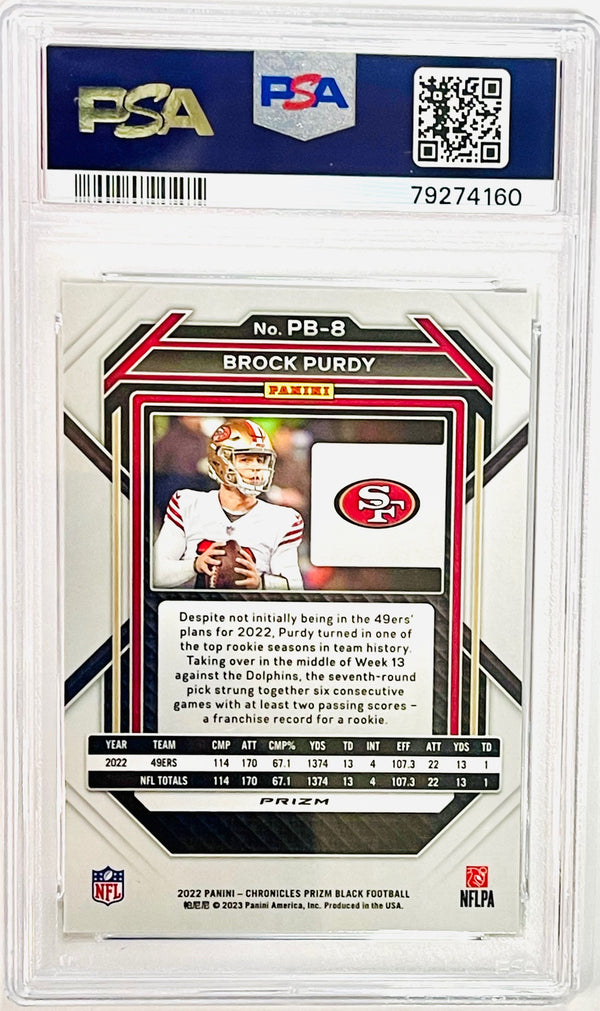 Brock Purdy 2022 Panini Prizm Black-Silver Rookie Card #PB8 (PSA) GEM MT 10