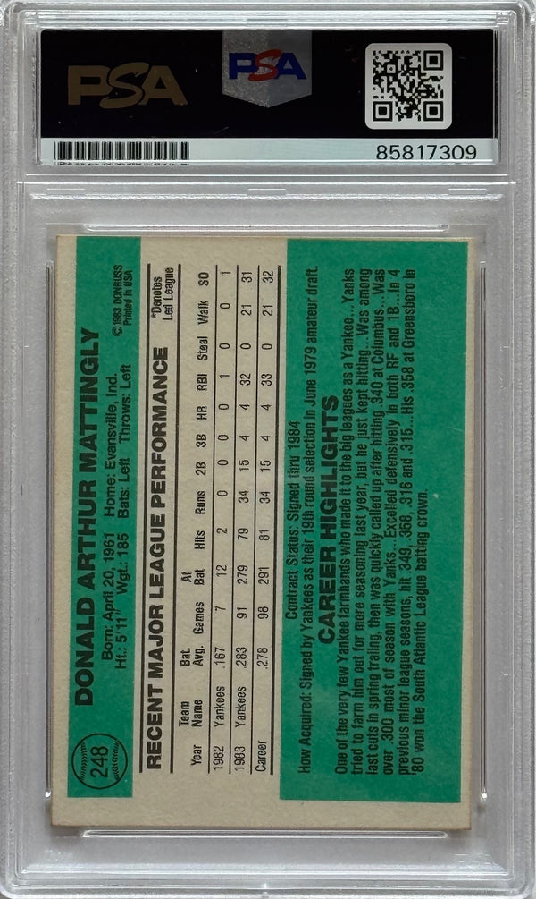 Don Mattingly 1984 Donruss Autographed Rookie Card #248 (PSA)