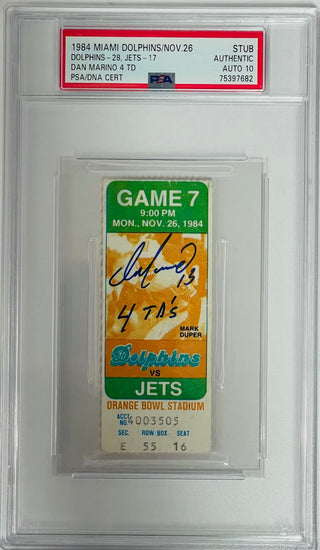Dan Marino Signed Nov 26 1984 Ticket Stub vs Jets PSA Authentic Auto 10