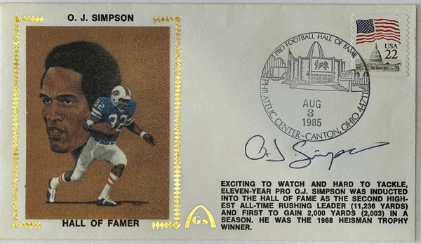 OJ Simpson Autographed Cachet First Day Cover Aug 3 1985 (JSA)