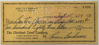 Lou Boudreau Autographed Check Sept 25 1954
