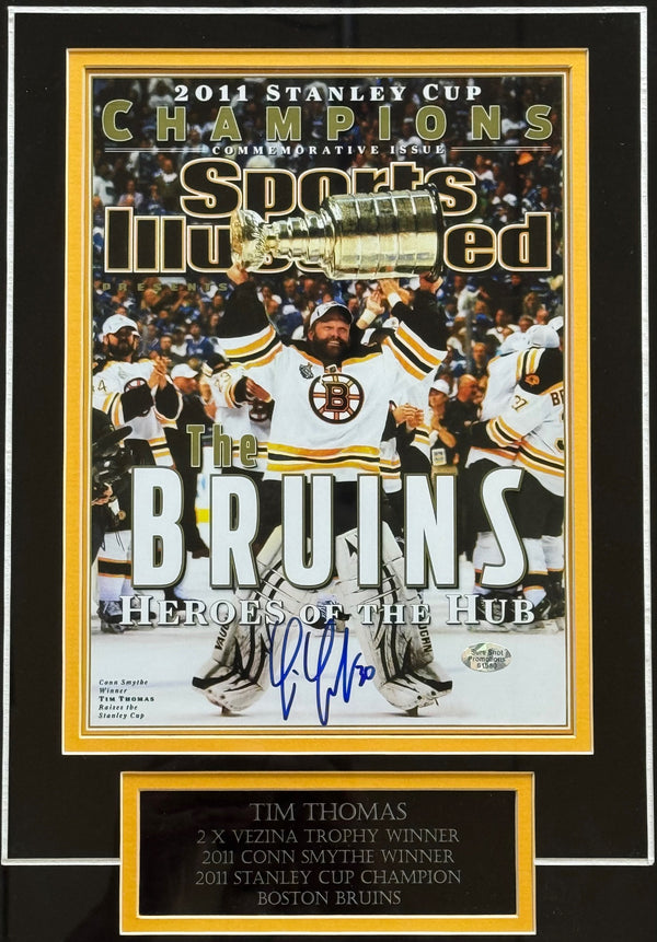 Tim Thomas Autographed Bruins 15x19 Framed Sports Illustrated Magazine (JSA)