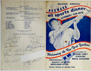 1962 New York Yankees Broward All Sports Dinner Menu