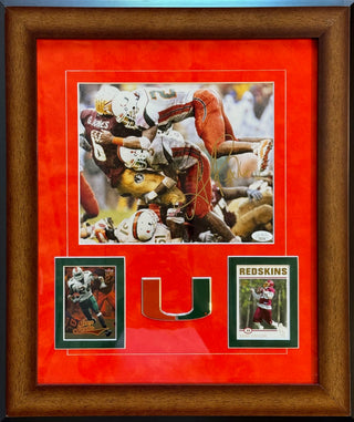 Sean Taylor Autographed Hurricanes 8x10 Framed Photo with 2 Rookie Cards (JSA)