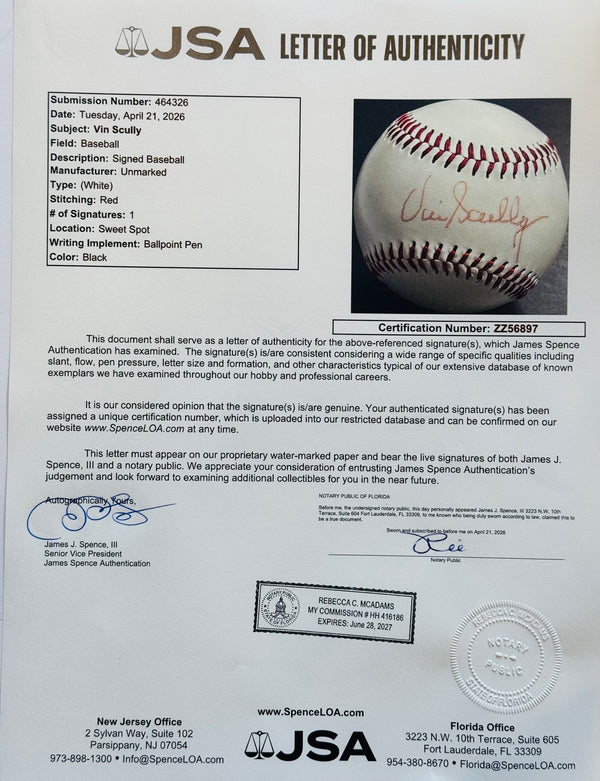 Vin Scully Autographed Baseball (JSA)