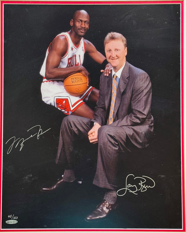 Michael Jordan & Larry Bird Autographed 16x20 Framed Photo L.E.45/ 123 (UDA)