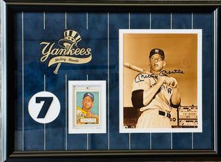 Mickey Mantle Autographed 8x10 Framed Photo w Reprint Mantle Topps Rookie Card (JSA)