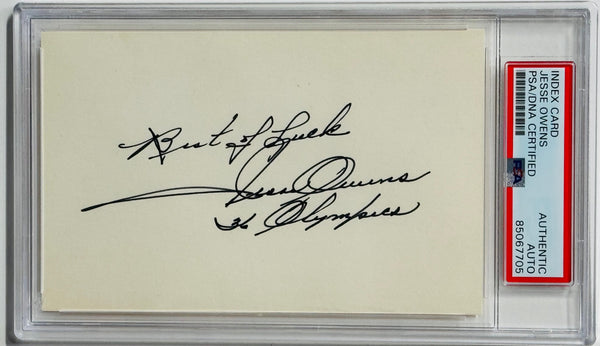 Jesse Owens Autographed 3x5 Index Card (PSA)