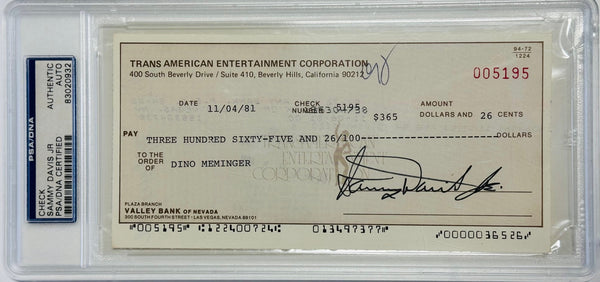 Sammy Davis Jr Autographed Check (PSA)