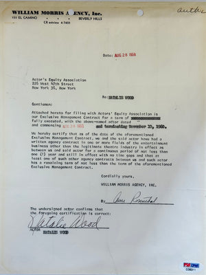 Natalie Wood Autographed William Morris Agency Inc Contract (PSA)