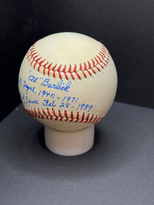 Al Barlick "Natl league 1940-1971 Hall of fame Feb 28 1989" Autographed Official Major League Baseball (JSA)