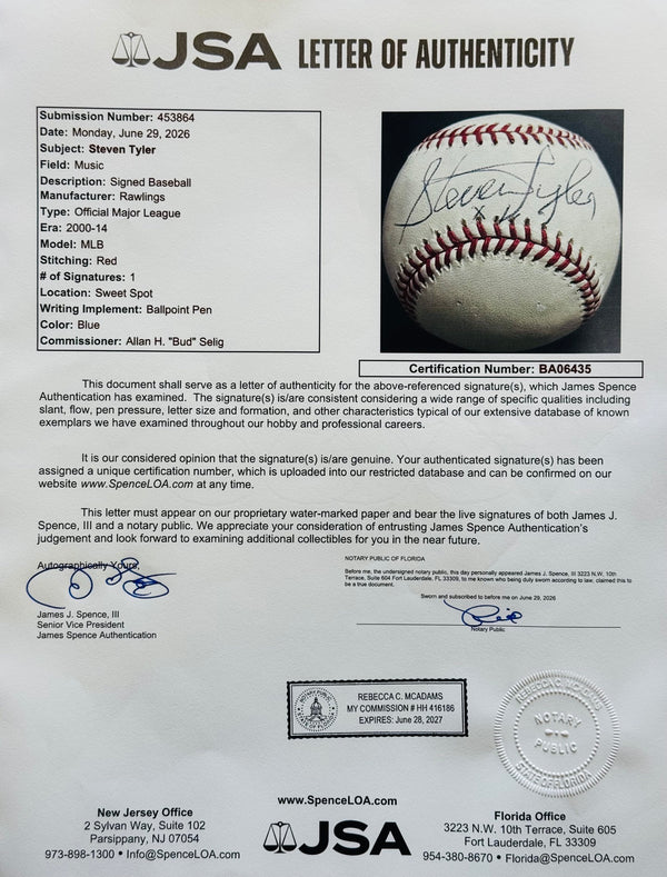Steven Tyler Aerosmith Autographed Official Major League Baseball (JSA)