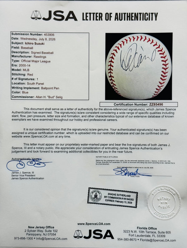 Ichiro Suzuki Autographed Official Major League Baseball (JSA)