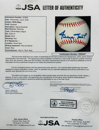 Willie Mays Autographed Official Major League Baseball (JSA)