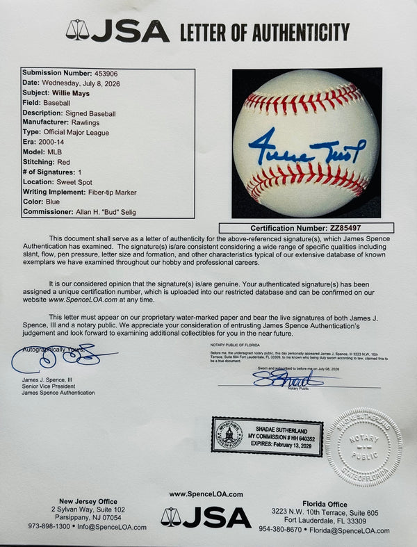Willie Mays Autographed Official Major League Baseball (JSA)
