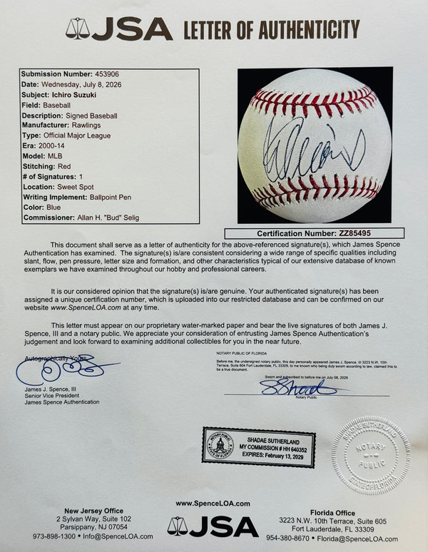 Ichiro Suzuki Autographed Official Major League Baseball (JSA)