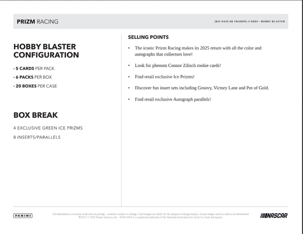 2025 Panini Prizm Racing Hobby Blaster Box (GREEN ICE PARALLELS) Factory Sealed