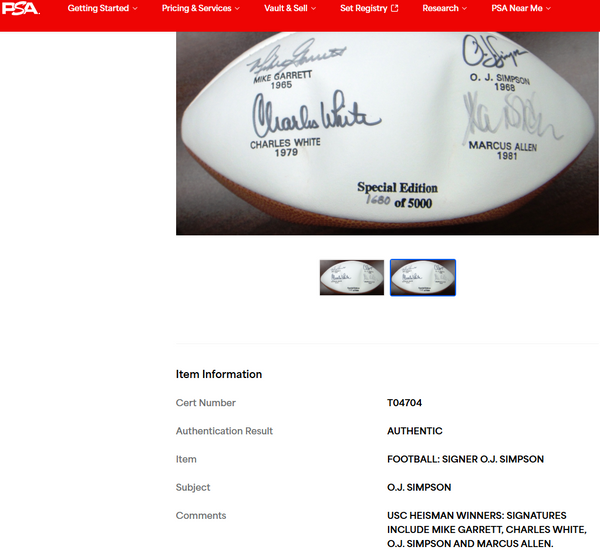 USC Heisman Trophy Winners Autographed Football-Simpson, Allen, White, Garrett (PSA)