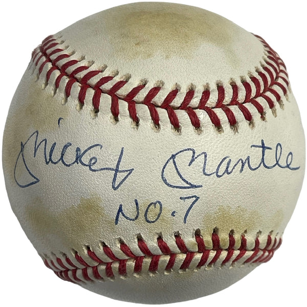 Mickey Mantle Autographed Signed Major League Baseball No. 7 Inscription  Signed in Blue Pen - JSA Authentic