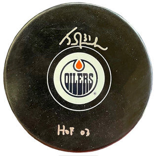 Grant Fuhr "HOF 03" Autographed Edmonton Oilers Hockey Puck (JSA)