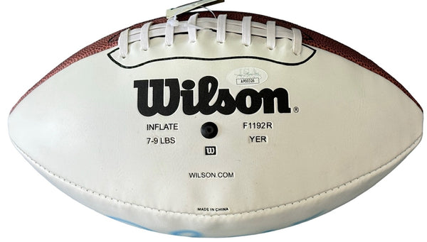 Junior Seau Autographed Wilson White Panel Football (JSA)