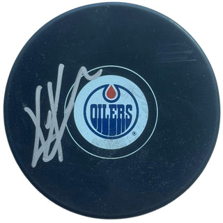 Kris Knoblauch Autographed Edmonton Oilers Logo Puck (Beckett)