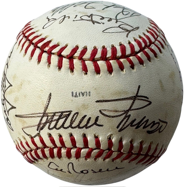 Hall Of Famers and Stars Signed Cracker Jack Old Timers Day Baseball (JSA)