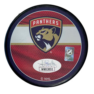 Sam Reinhart Autographed Panthers Reverse Retro Logo Puck (JSA)