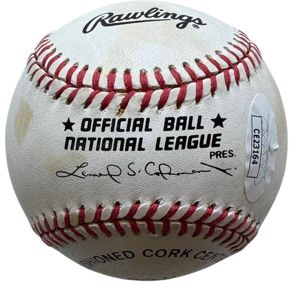Ernie Banks Autographed Official National League Baseball (JSA)