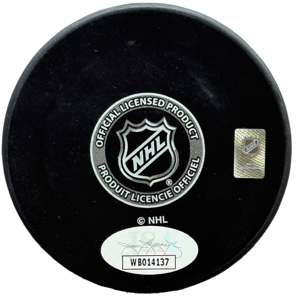 Mackie Samoskevich Autographed Panthers Logo Puck (JSA)