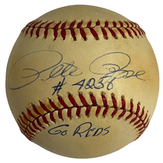 Pete Rose #4256 Go Reds Autographed Official National League Baseball