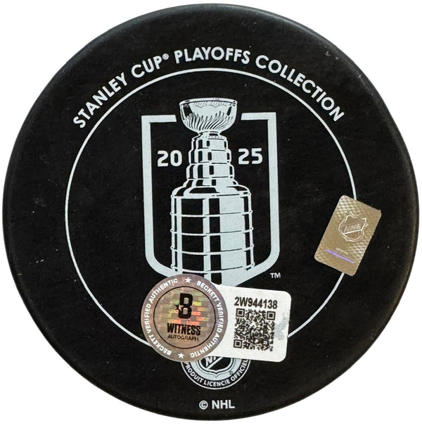 Aaron Ekblad Autographed 2025 Stanley Cup Champions Official Puck (Beckett Witness)