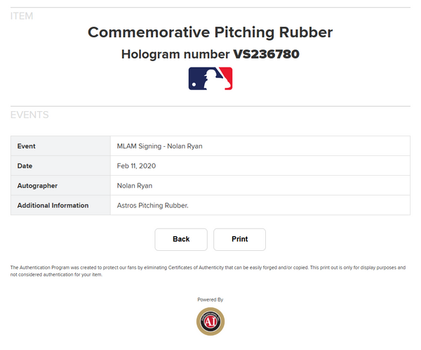 Nolan Ryan Autographed Pitching Rubber (MLB)