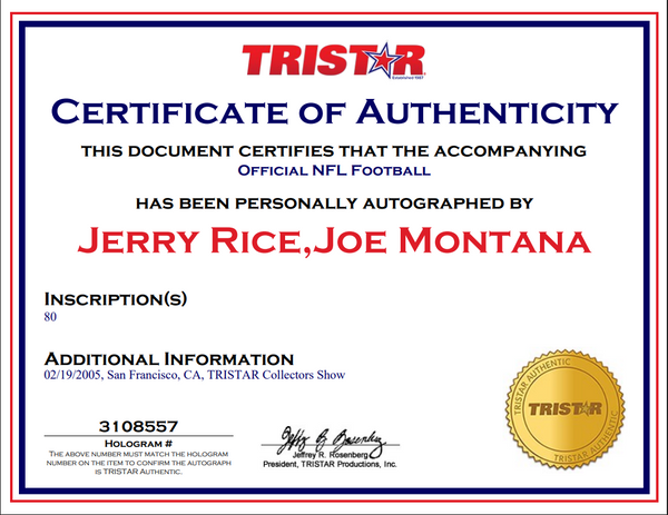 Jerry Rice & Joe Montana Autographed Authentic Wilson Pro Bowl Football (Tristar)