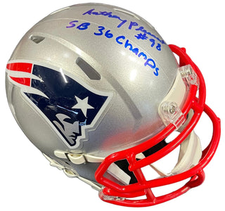 Anthony Pleasant "SB 36 Champs" Autographed New England Patriots Mini Helmet (JSA)
