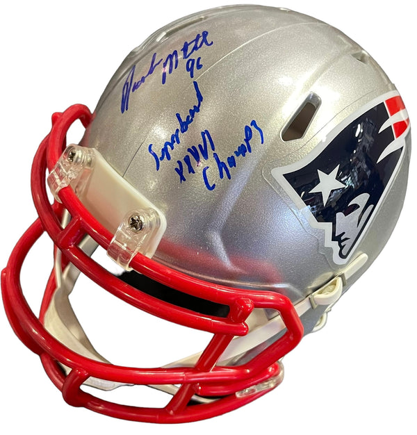 Brandon Mitchell "SB 36 Champs" Autographed New England Patriots Mini Helmet (JSA)