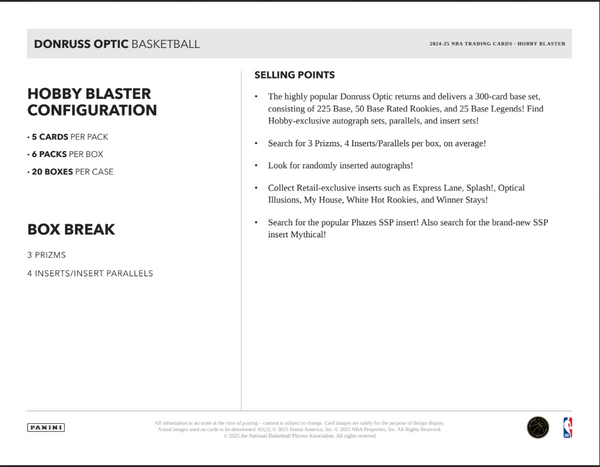 2024-25 Panini Donruss Optic NBA Hobby Blaster Box (Ultra-Rare Downtown & Mythical Inserts)