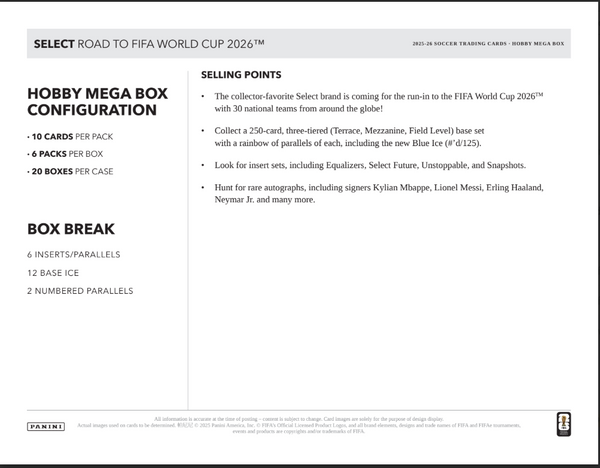 2025-26 Panini Select Road To World Cup Soccer Hobby Mega Box